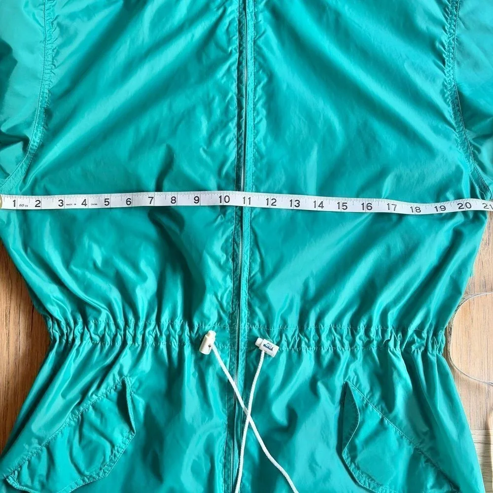 WOOLRICH Vintage Jade Green Lightweight Hooded Windbreaker Cinched Jacket SM-MED